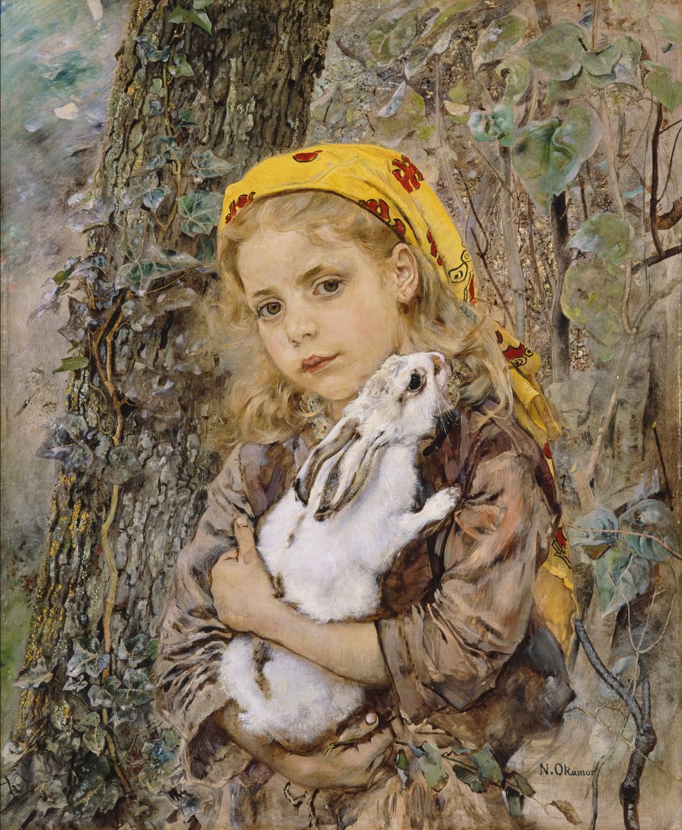 Anton Romako, Mädchen mit Kaninchen, um 1877